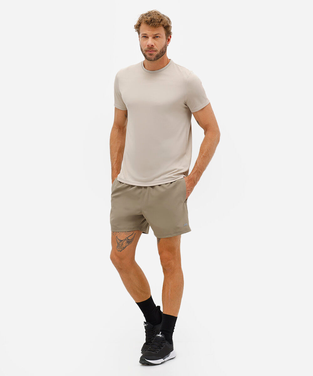 camiseta masculina básica esportiva ace manga curta bege