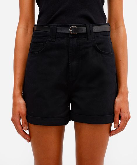 short mom feminino de sarja com cinto preto