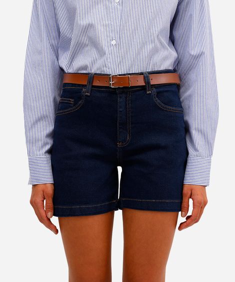 short feminino jeans com cinto azul