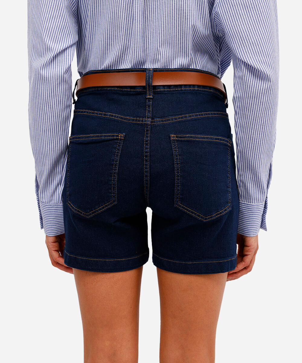 short feminino jeans com cinto azul
