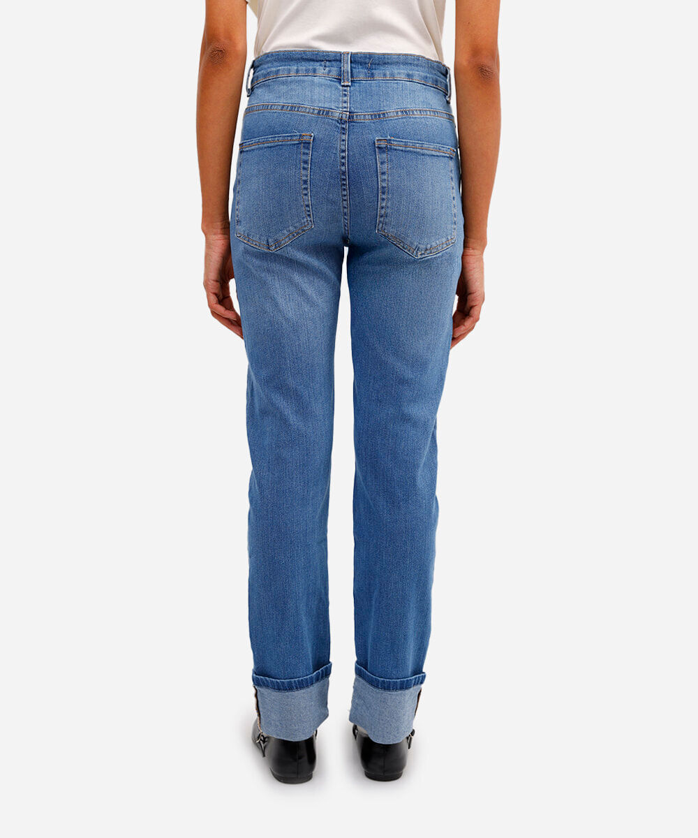 calça slim feminina jeans barra dobrada azul