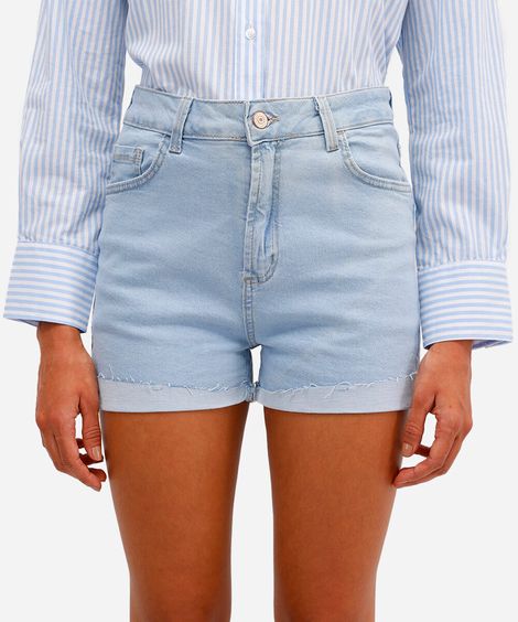 short hot pant feminino jeans cintura alta azul
