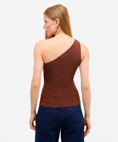 blusa ombro único feminino de tricot marrom