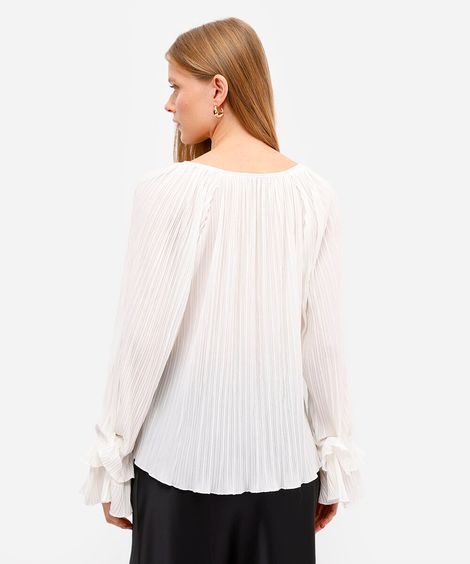 bata feminina plissada com babado off white