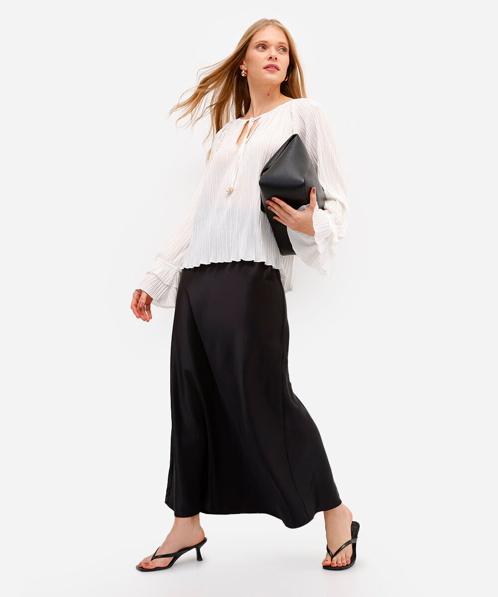 bata feminina plissada com babado off white