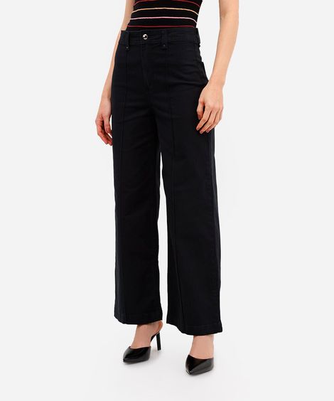 calça wide leg feminina de sarja cintura alta preta