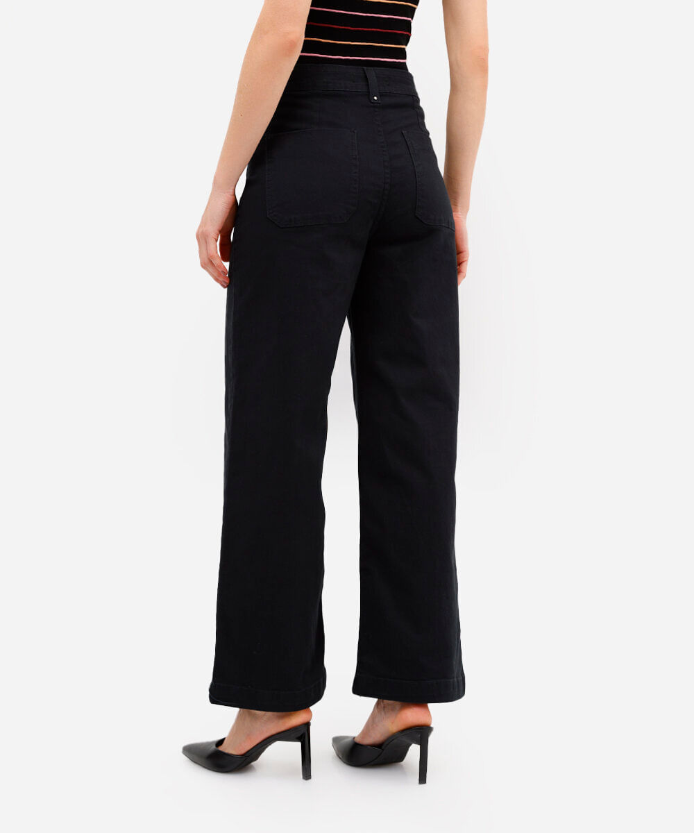 calça wide leg feminina de sarja cintura alta preta