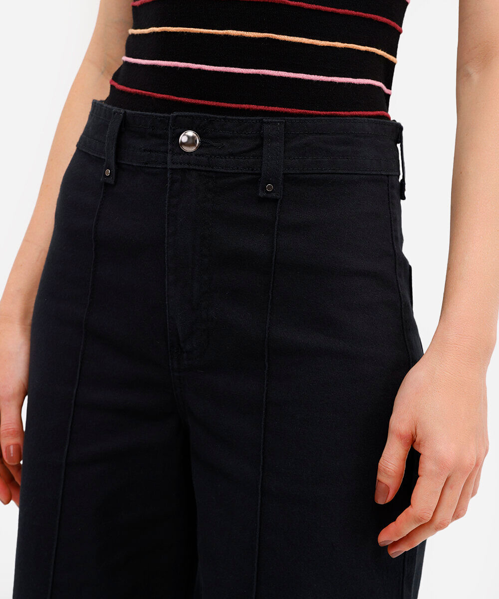 calça wide leg feminina de sarja cintura alta preta