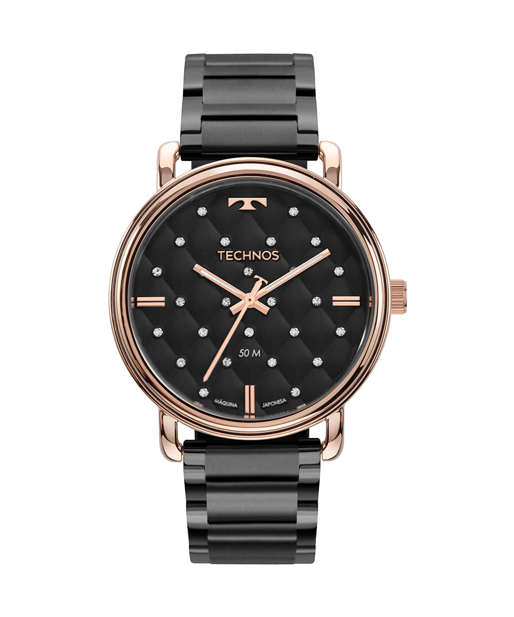relógio feminino technos 2039cp5p analógico preto