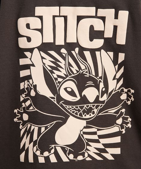 camiseta infantil de algodão stitch manga longa cinza