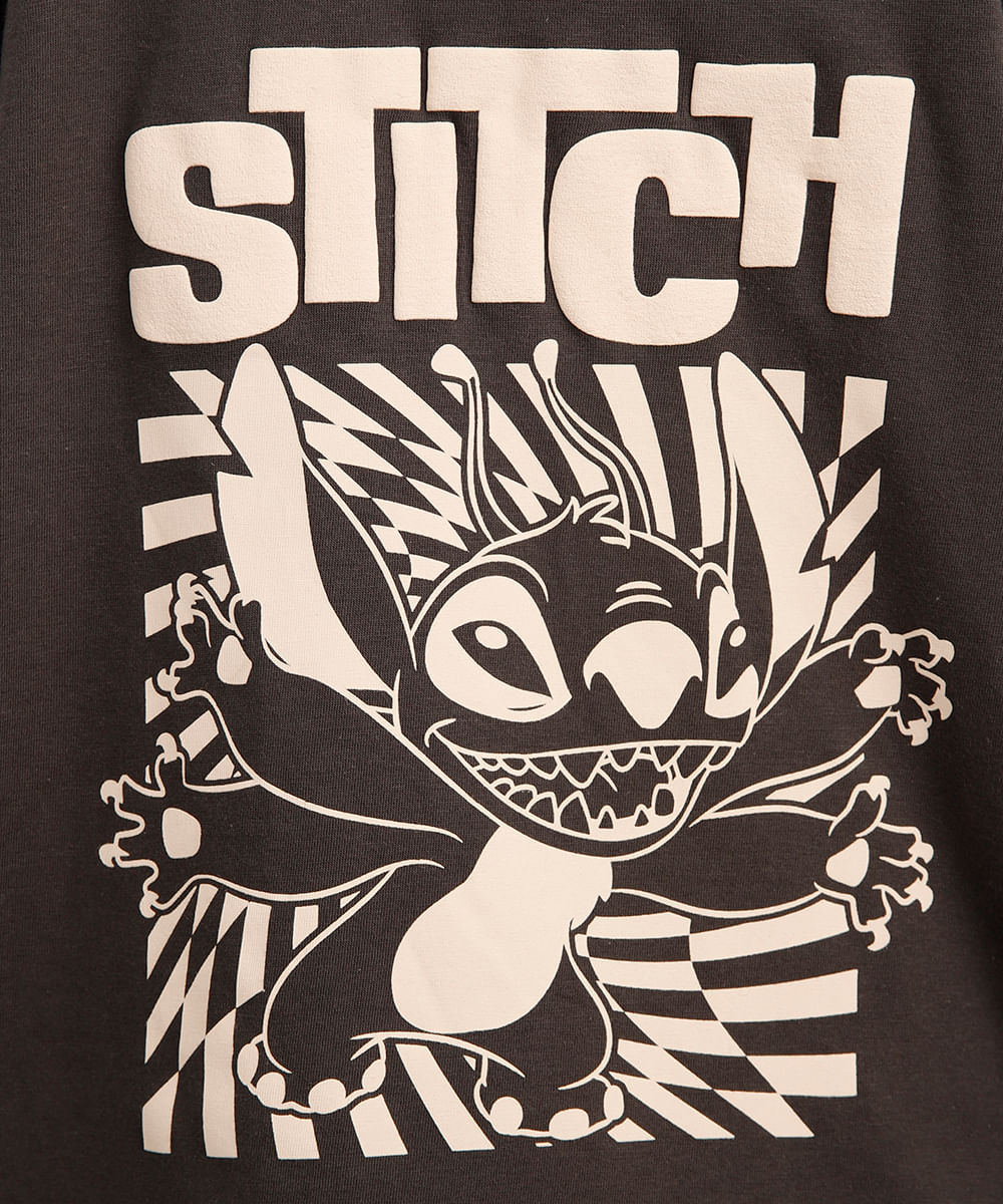 camiseta infantil de algodão stitch manga longa cinza