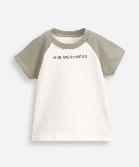 camiseta infantil de algodão manga raglan texturizada off white