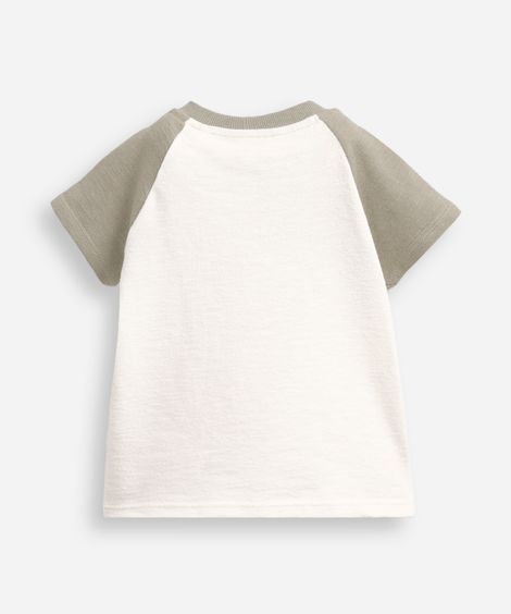 camiseta infantil de algodão manga raglan texturizada off white