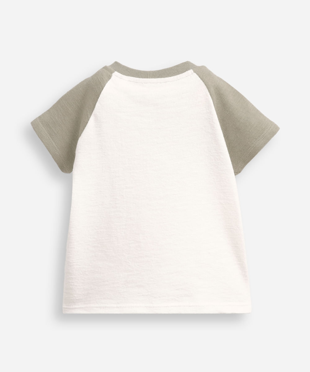 camiseta infantil de algodão manga raglan texturizada off white
