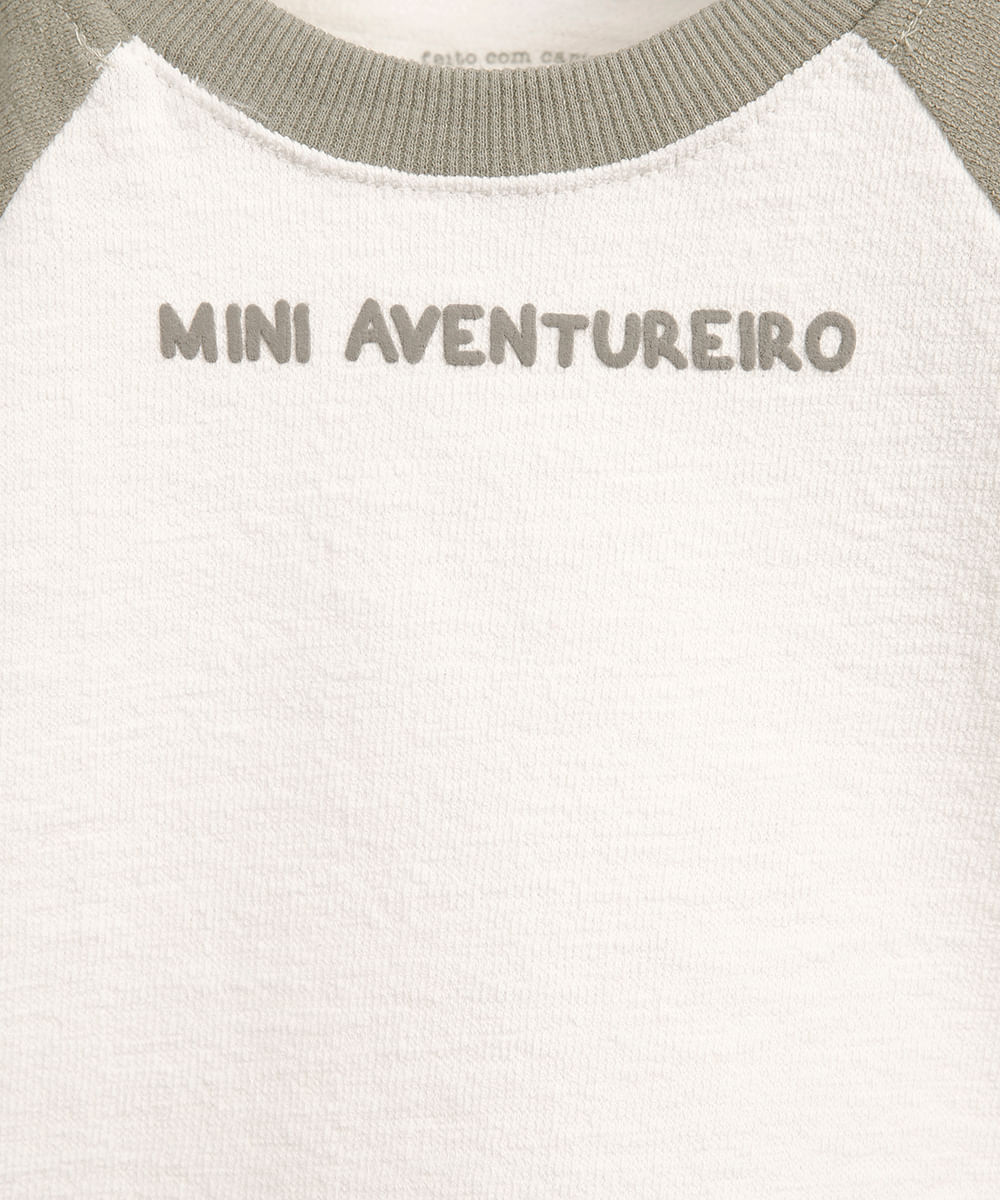 camiseta infantil de algodão manga raglan texturizada off white