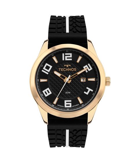 kit relógio masculino technos 2115tvvk2p analógico calendário dourado