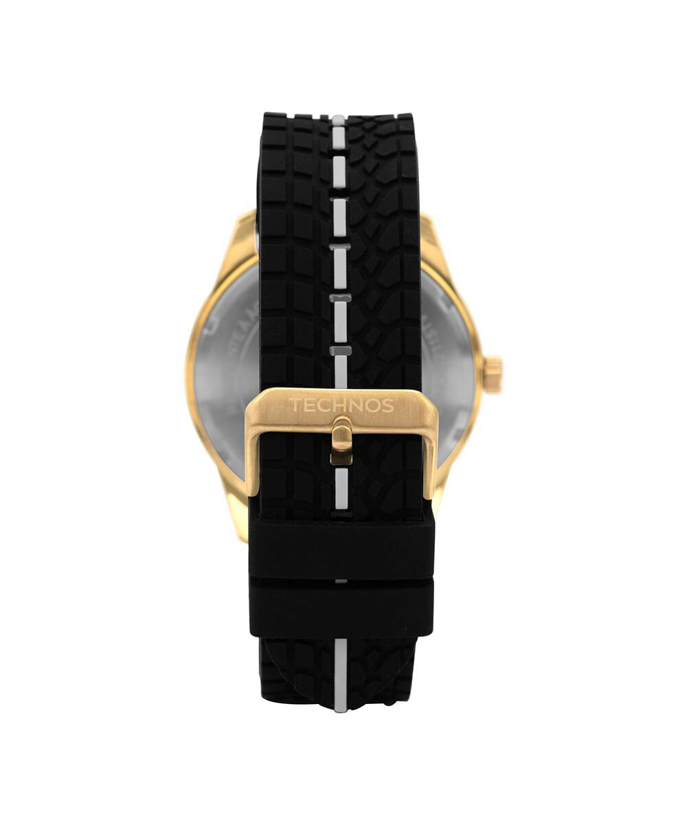 kit relógio masculino technos 2115tvvk2p analógico calendário dourado