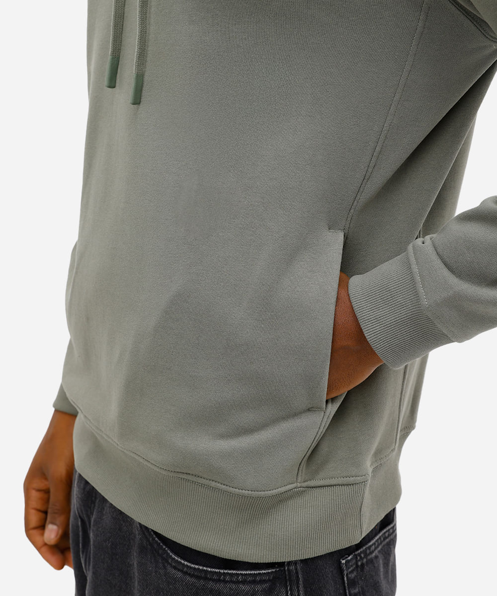 blusão básico masculino de moletom sem felpa com capuz verde