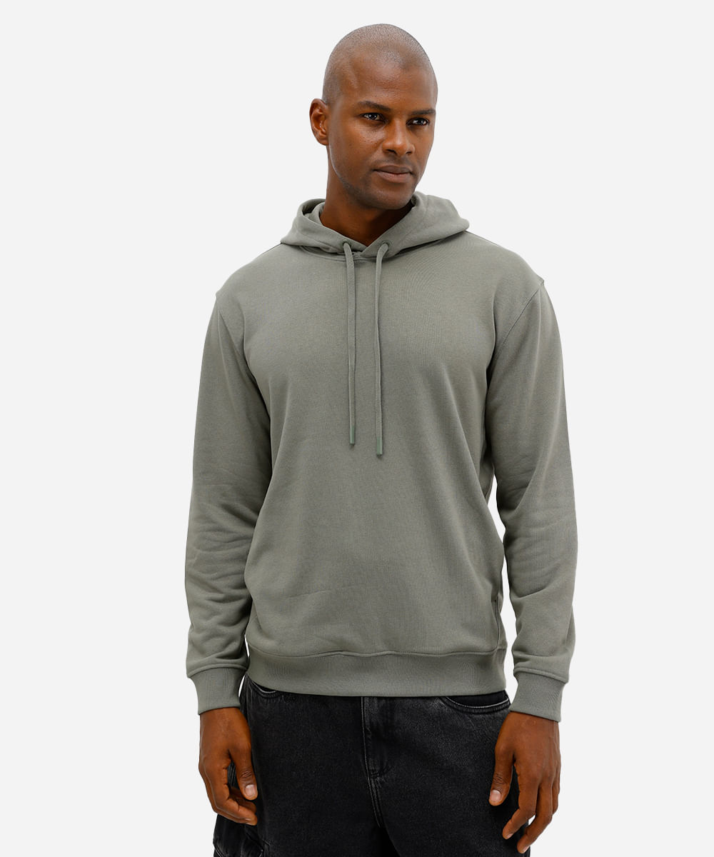 blusão básico masculino de moletom sem felpa com capuz verde