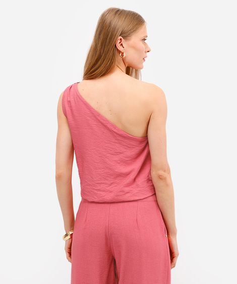 blusa ombro feminina balonê de viscose texturizada rosa