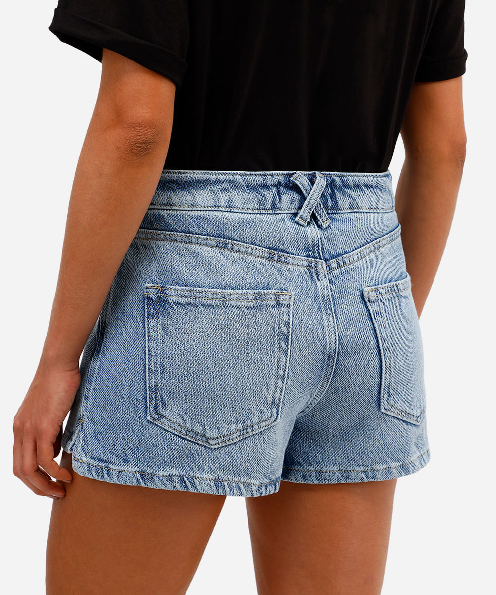 short feminino jeans com fendas azul