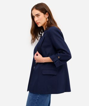 blazer feminino de alfaiataria com linho azul