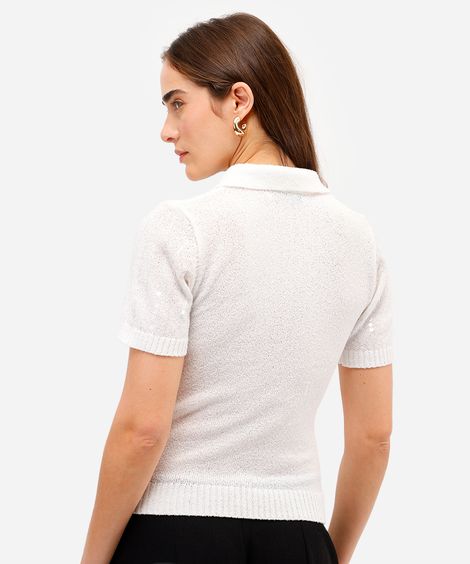polo feminina de tricot com paetê off white