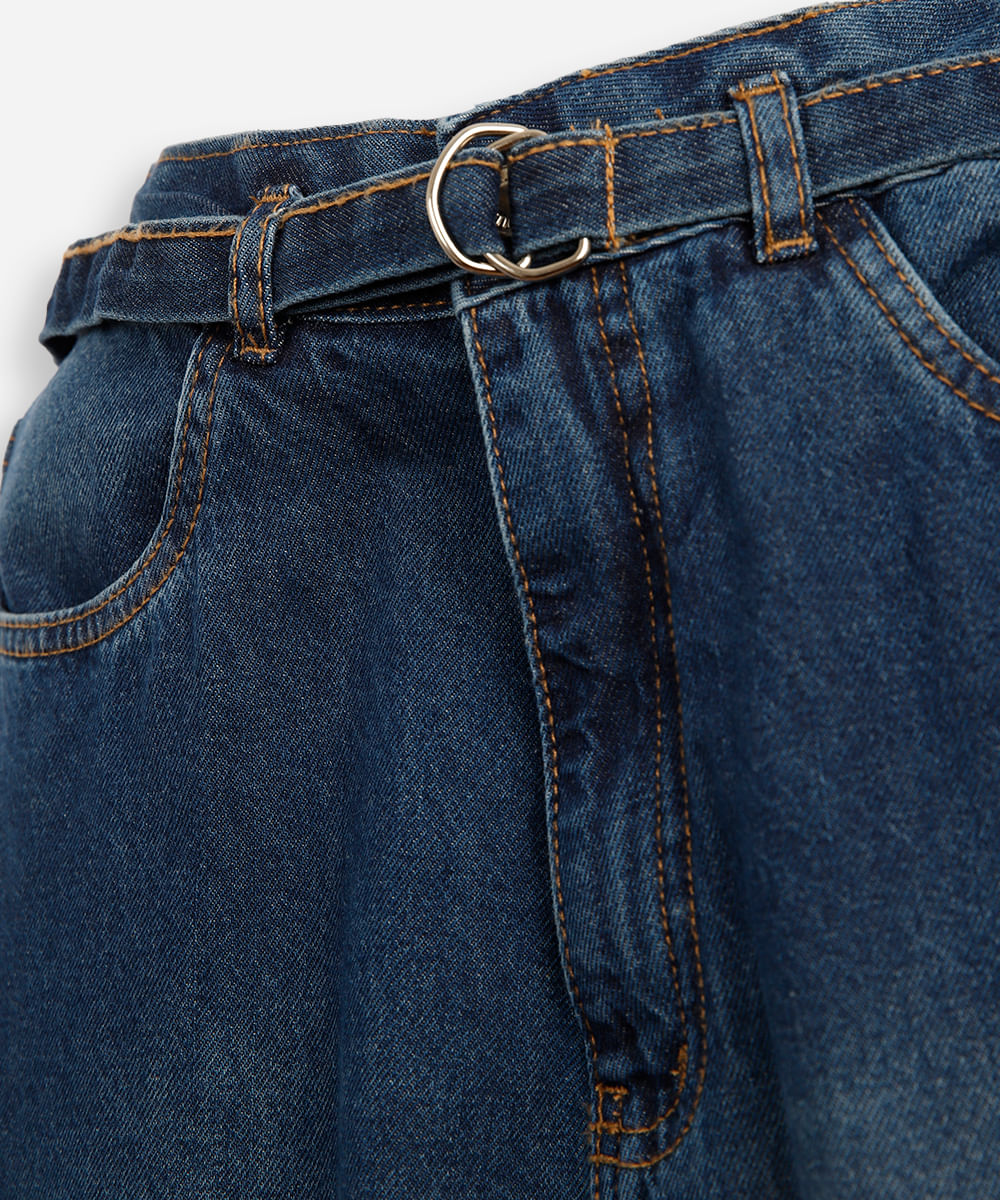 calça jeans wide leg com cinto - jeans medio