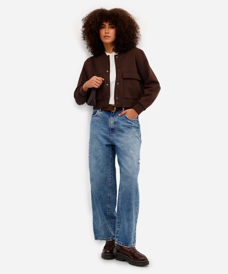 calça baggy balloon feminina jeans cintura média azul