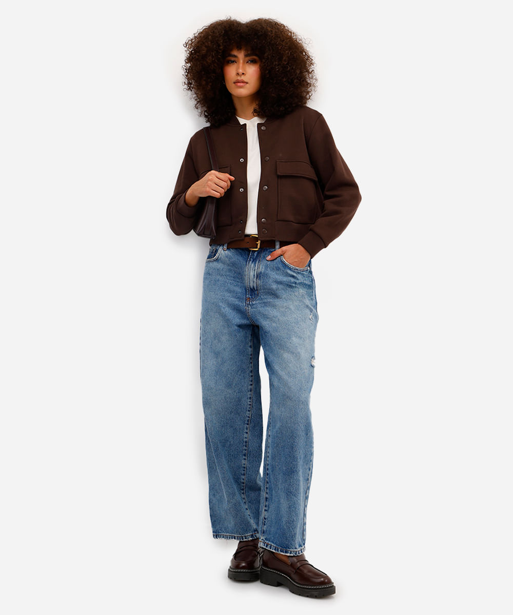 calça baggy balloon feminina jeans cintura média azul