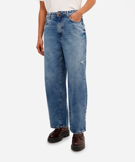 calça baggy balloon feminina jeans cintura média azul