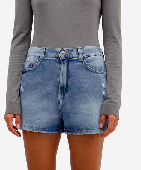 short mom feminino jeans com fendas azul