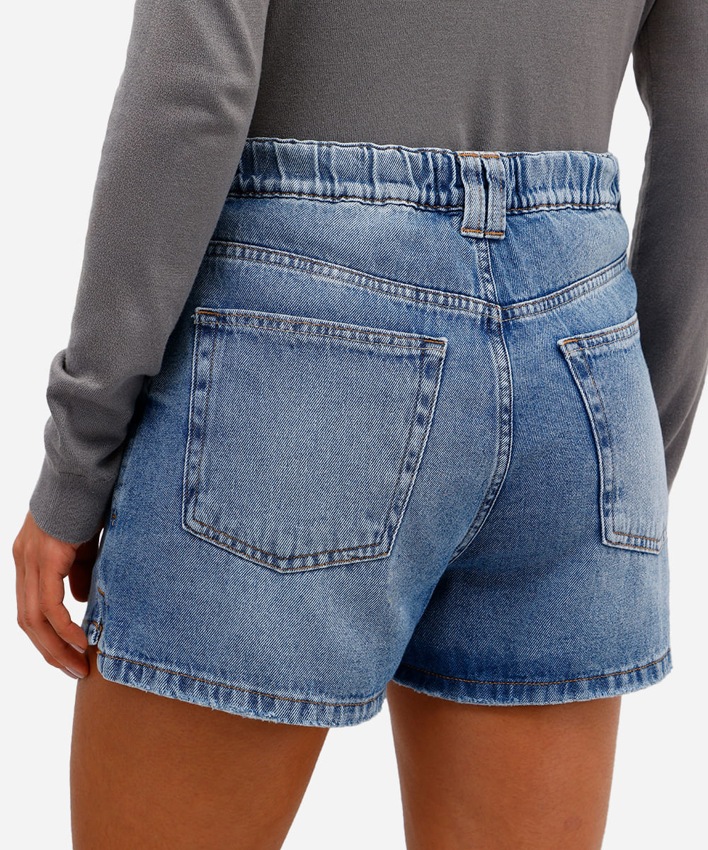 short mom feminino jeans com fendas azul