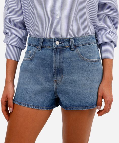 short feminino jeans com fendas azul
