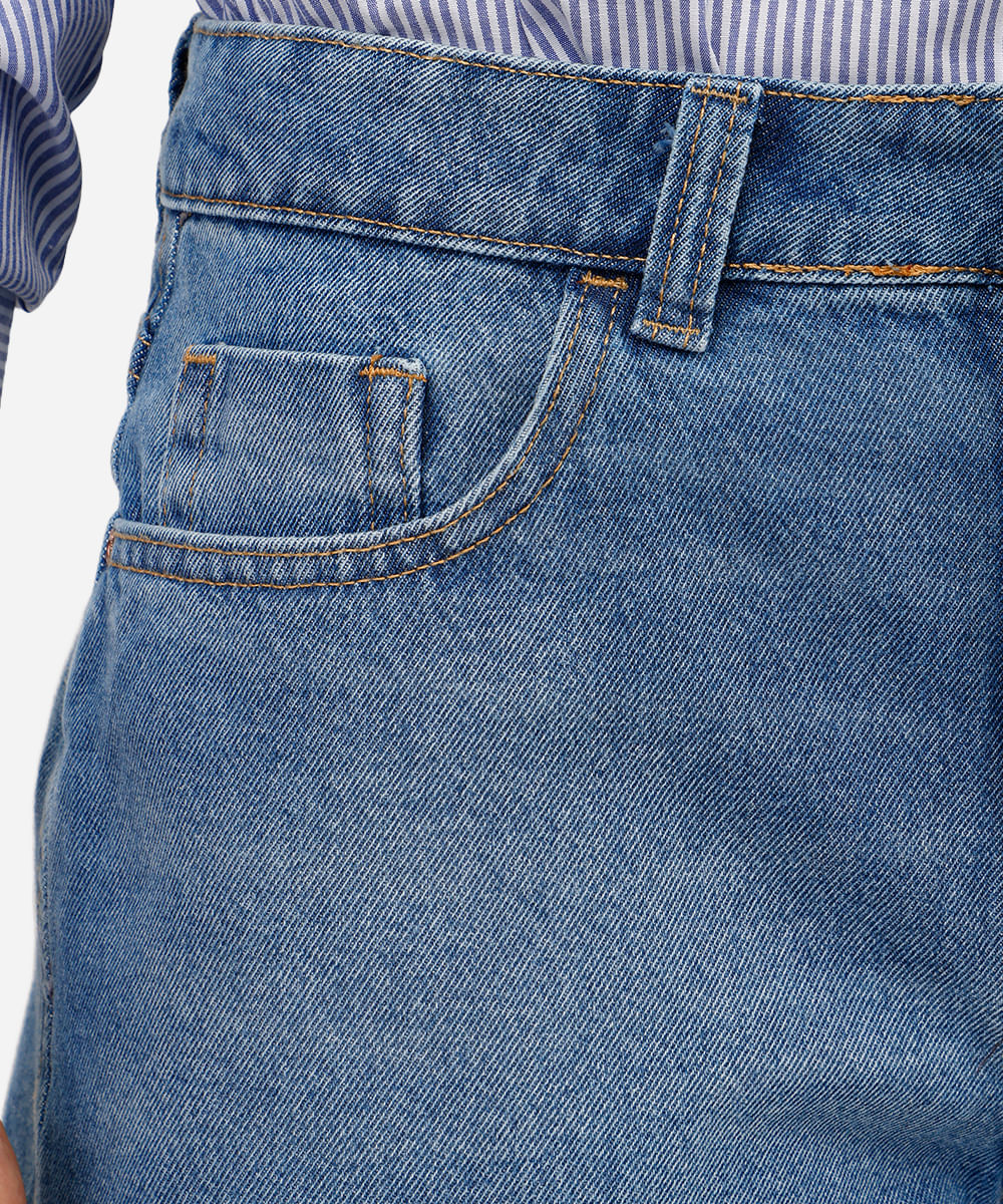short feminino jeans com fendas azul