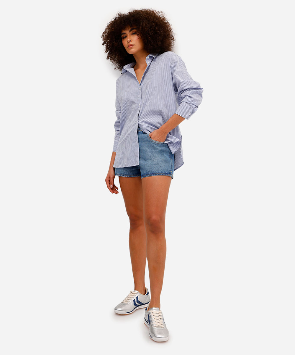 short feminino jeans com fendas azul