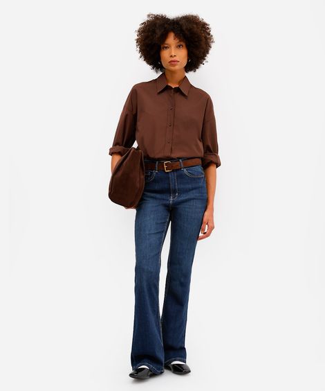 calça flare feminina jeans cintura alta azul