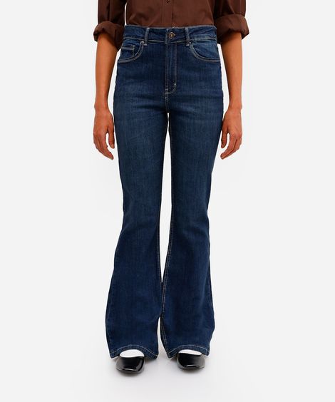 calça flare feminina jeans cintura alta azul