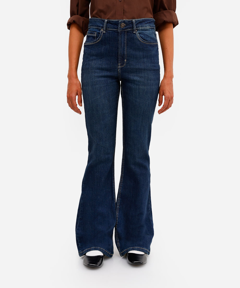 calça flare feminina jeans cintura alta azul