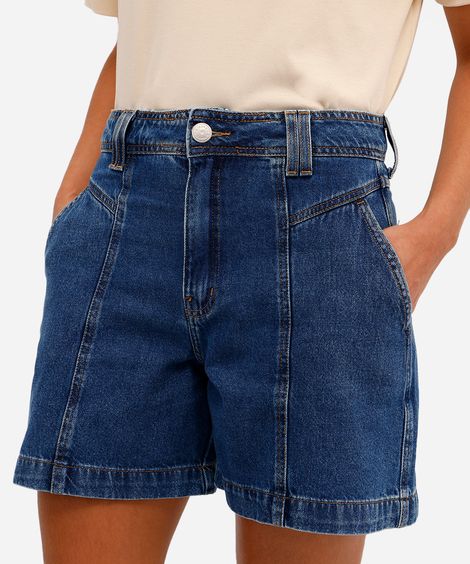 bermuda feminina jeans com recortes azul