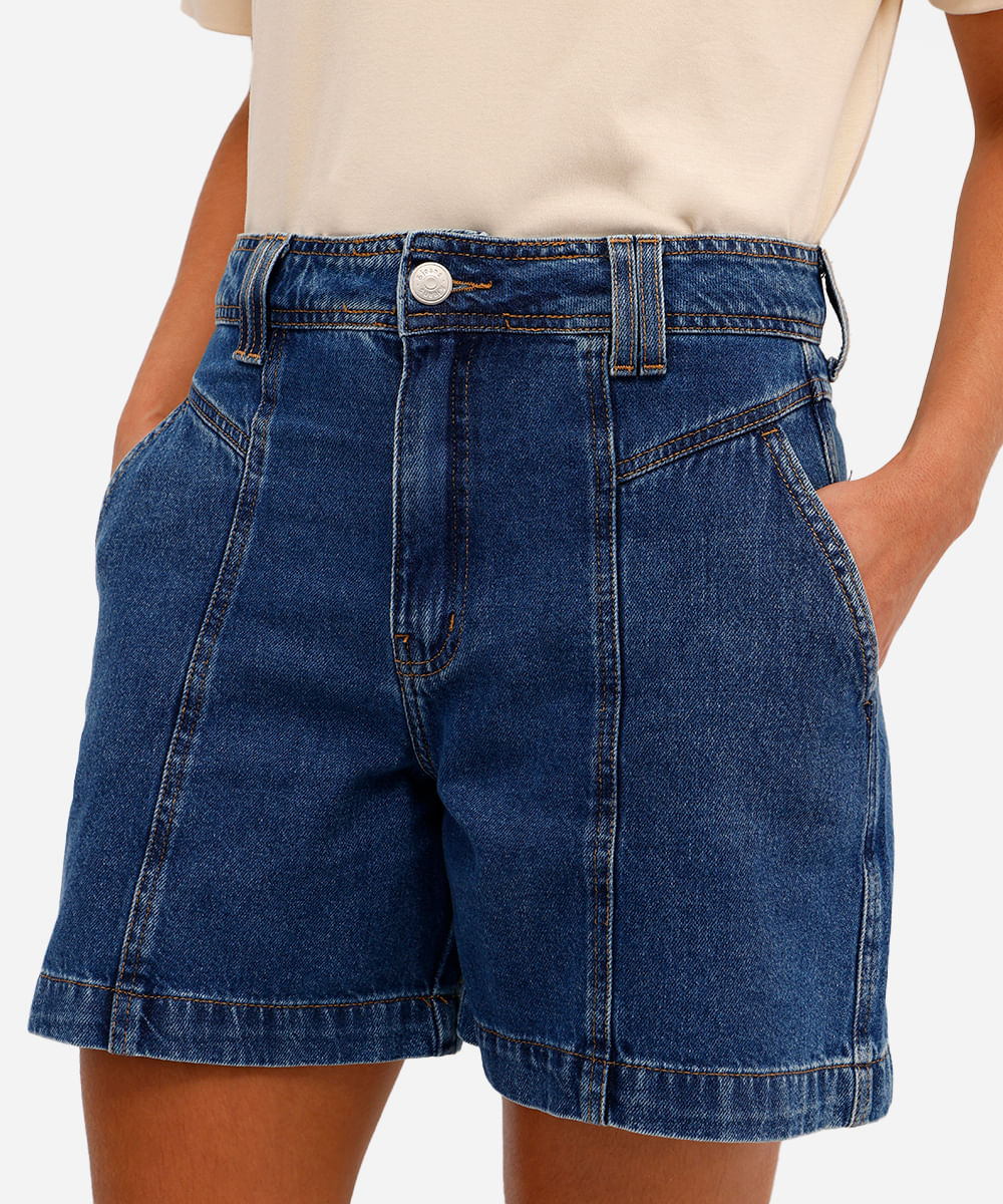 bermuda feminina jeans com recortes azul