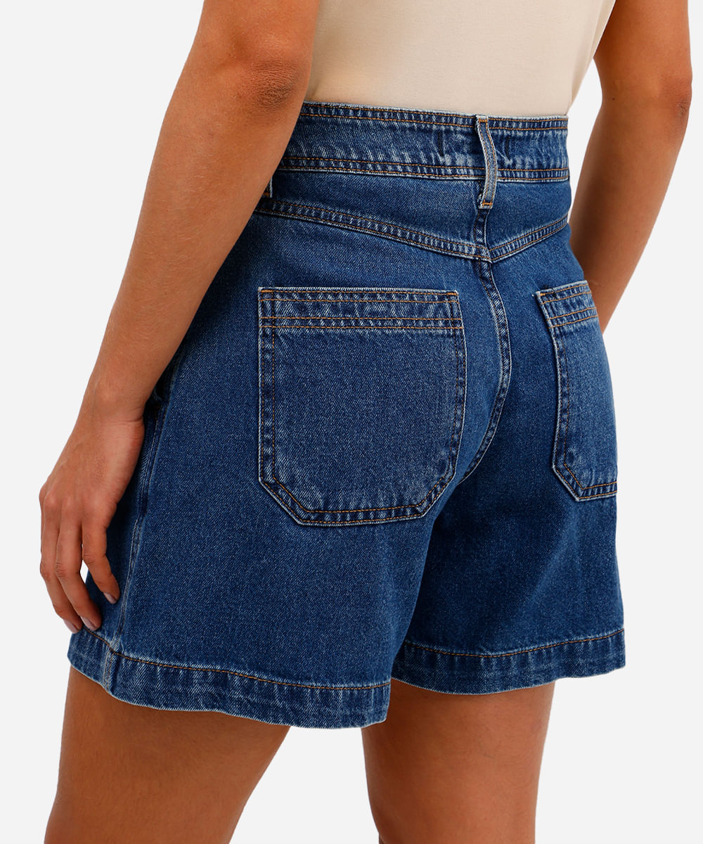 bermuda feminina jeans com recortes azul