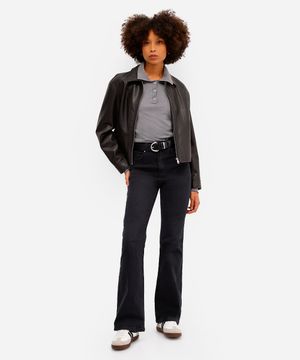 calça flare feminina jeans cintura alta preta