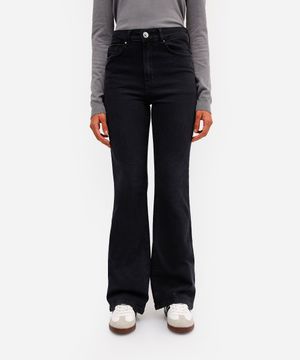 calça flare feminina jeans cintura alta preta
