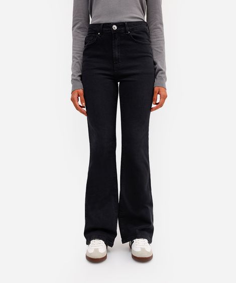 calça flare feminina jeans cintura alta preta