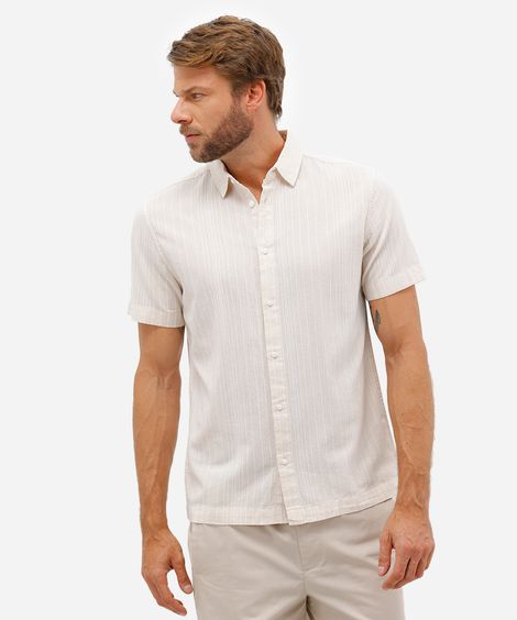 camisa masculina de algodão listrada off white