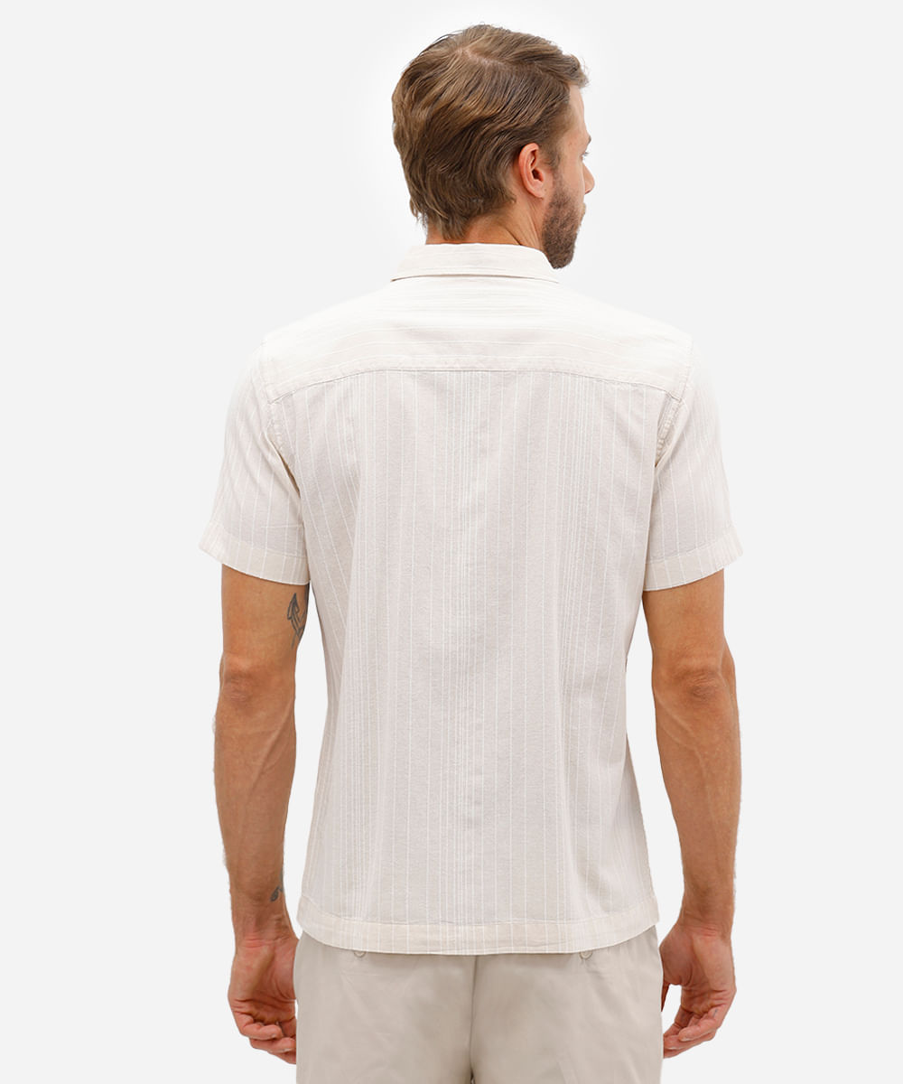 camisa masculina de algodão listrada off white
