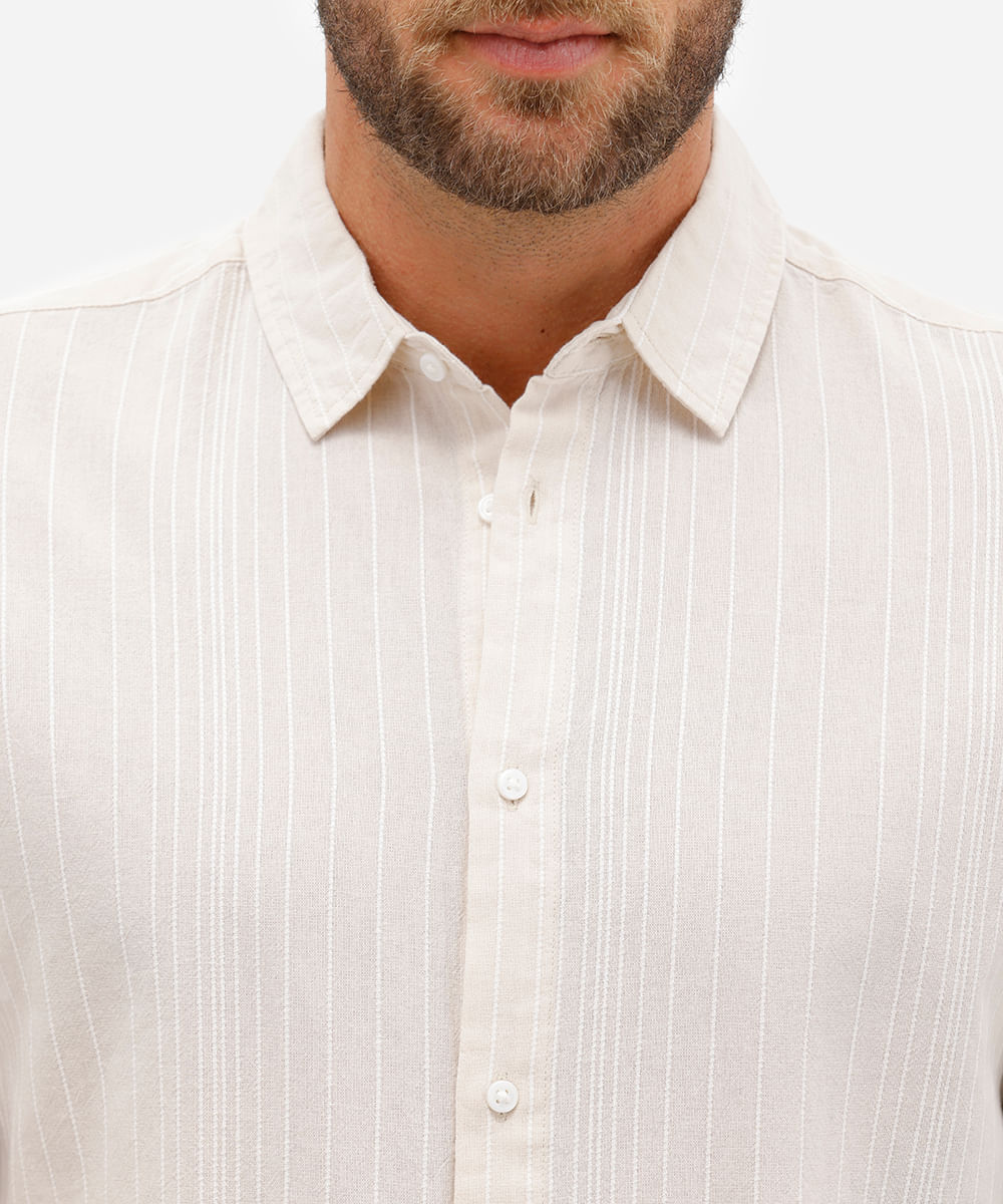 camisa masculina de algodão listrada off white