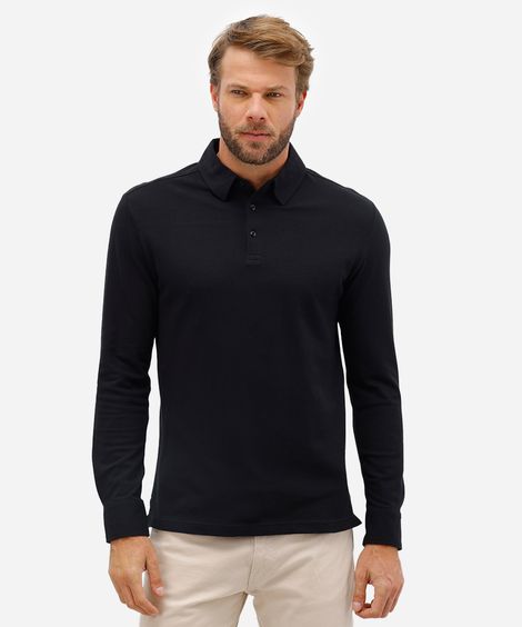 polo masculina de algodão manga longa texturizada preta