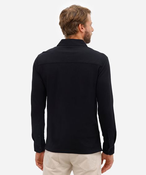 polo masculina de algodão manga longa texturizada preta
